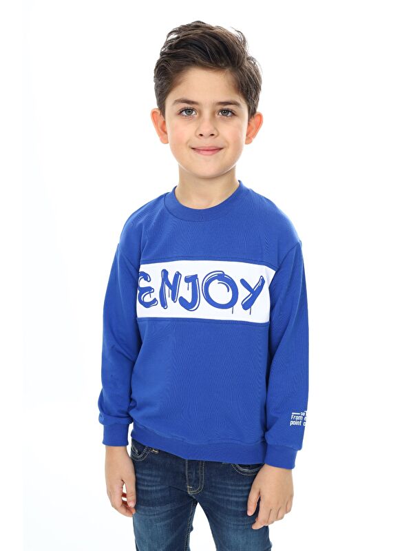 Toontoykids Erkek Çocuk Relax Fit Bisiklet Yaka Düşük Omuz Baskılı Sweatshirt