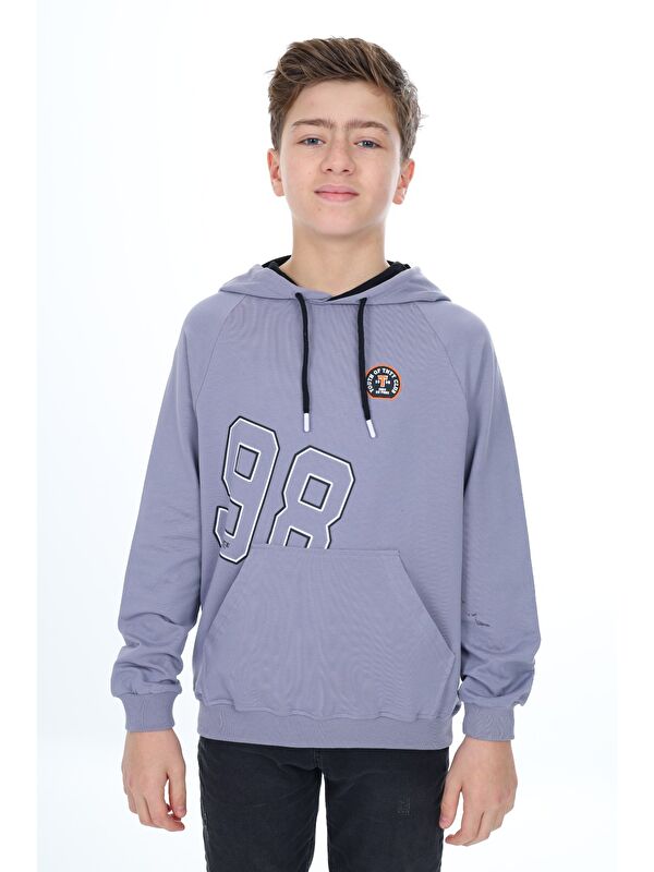 Toontoykids Erkek Çocuk Relax Fit Kapüşonlu Cepli Hafif Düşük Omuz Baskılı Sweatshirt