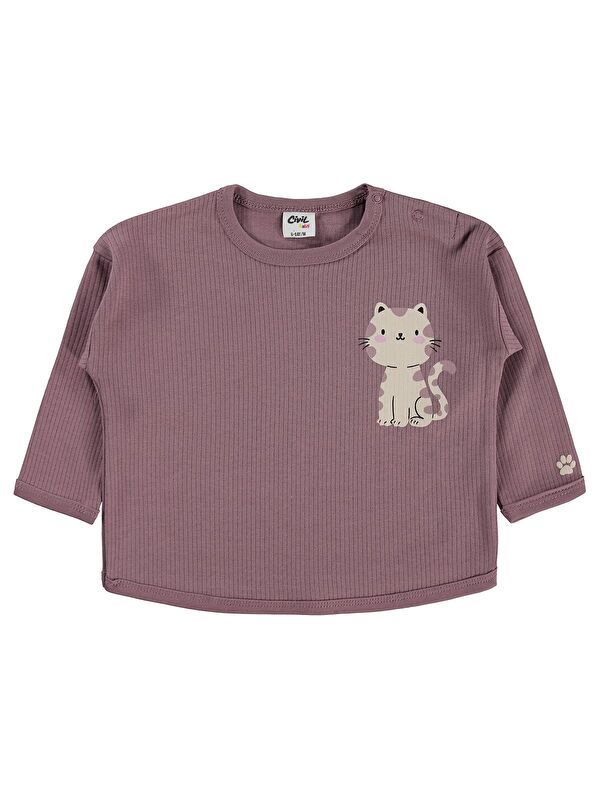 Civil Baby Oturan Kedi Baskılı 6-18 Ay Sweatshirt - Kahve 12-18 Ay
