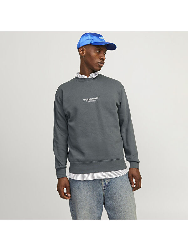 Jack & Jones Vesterbro Erkek Gri Bisiklet Yaka Sweatshirt