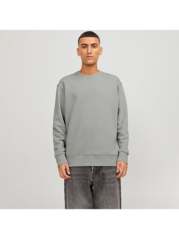 Jack & Jones Star Basic Erkek Gri Bisiklet Yaka Sweatshirt