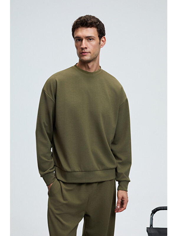 GRIMELANGE VIENTO Erkek Bisiklet Yaka Uzun Kollu Regular Fit HAKİ Sweatshirt