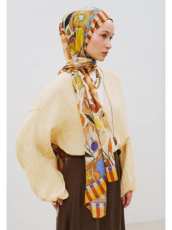 Fresh Scarfs Art In Flora Desen Rami Viskon Şal Kiremit
