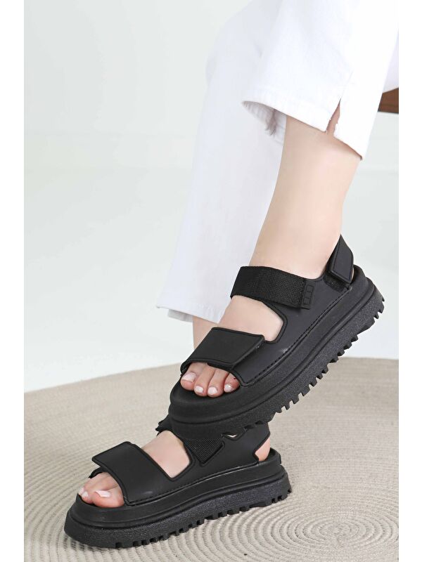 Kadın Siyah Cırt Cırtlı Sandalet - 27419 - Görsel 3