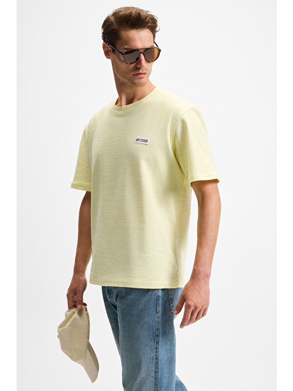 GRIMELANGE NOIR Erkek%100 Organik Pamuk  Bisiklet Yaka Kısa Kol Regular SARI T-Shirt