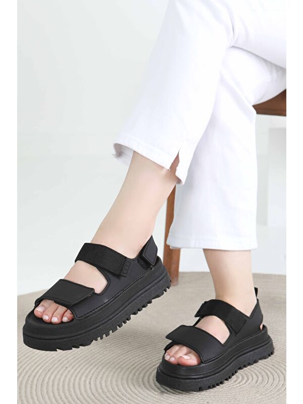 Kadın Siyah Cırt Cırtlı Sandalet - 27419 - Görsel 4