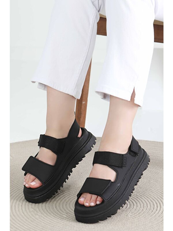 Kadın Siyah Cırt Cırtlı Sandalet - 27419 - Görsel 5