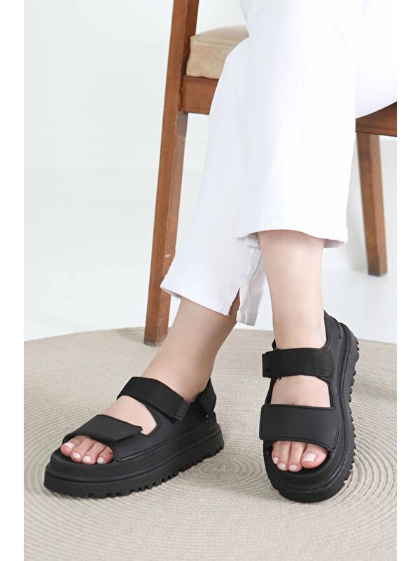 Kadın Siyah Cırt Cırtlı Sandalet - 27419 - Görsel 6