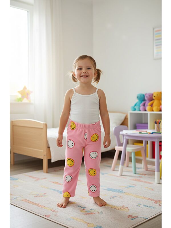 Fullamoda Gülen Yüz Desenli Polar Unisex Çocuk Pijama Altı