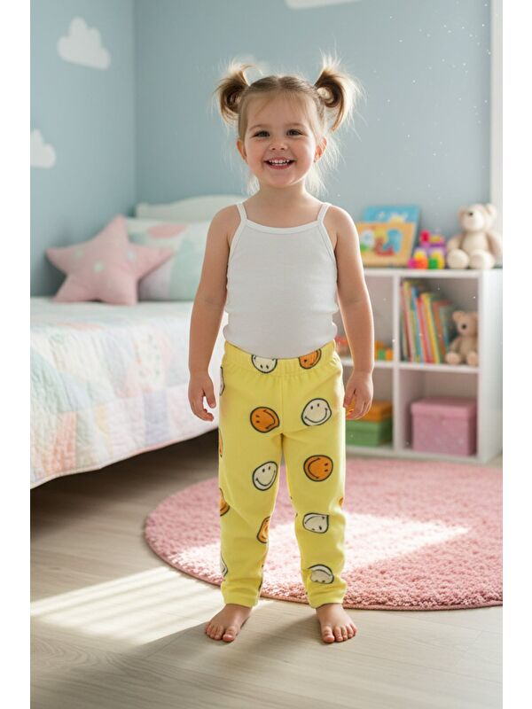 Fullamoda Gülen Yüz Desenli Polar Unisex Çocuk Pijama Altı