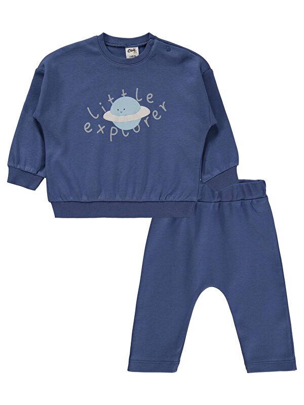 Civil Baby Little Explorer Dünya Baskılı 6-18 Ay Takım - Mavi 9-12 Ay