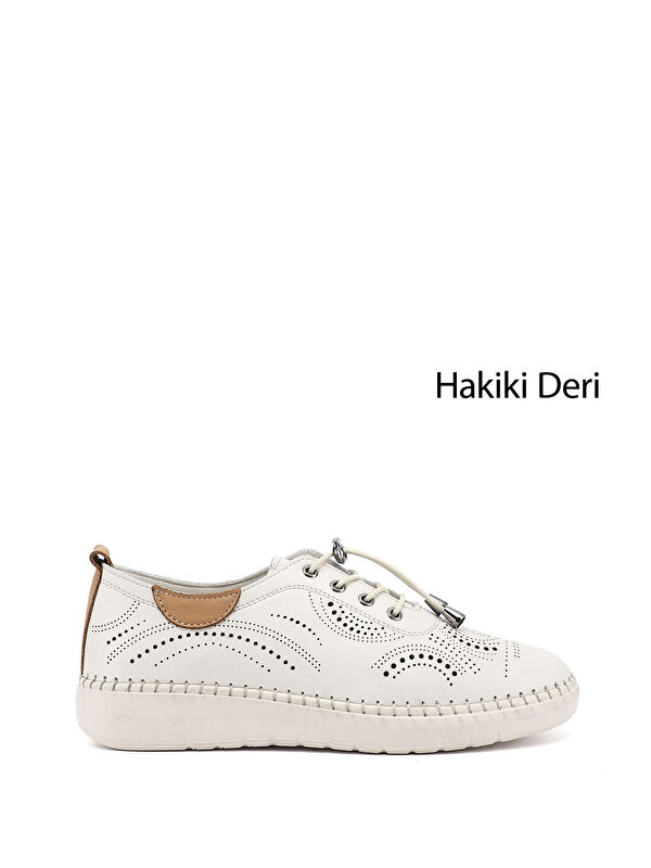 GÖNDERİ(R) Kadın YENİ BEJ Bağcıklı Hakiki Deri Comfort Ayakkabı