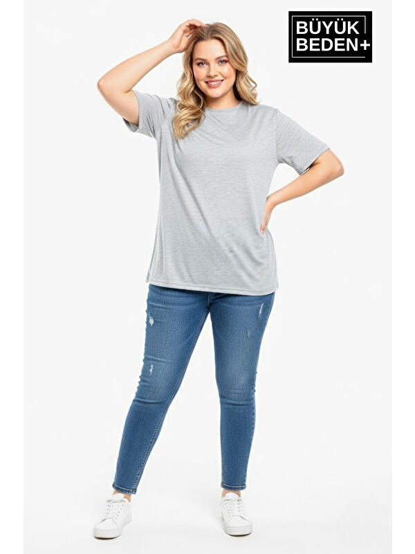Süperlife Büyük Beden Kadın Basic Tişört – Pamuklu Düz T-Shirt 3XL-6XL SPR26BTSK10