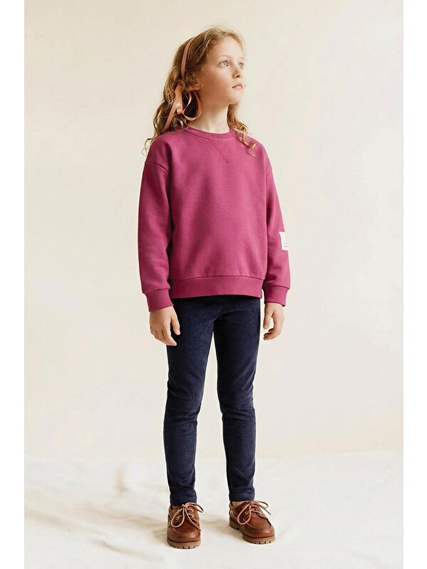 CİGİT Kadife Taytlı Sweatshirt Takım 2-10 Yaş Fuşya