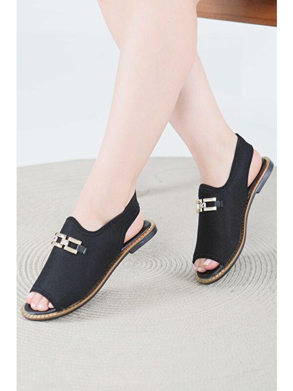Kadın Siyah Tokalı Sandalet - 27443 - Görsel 2