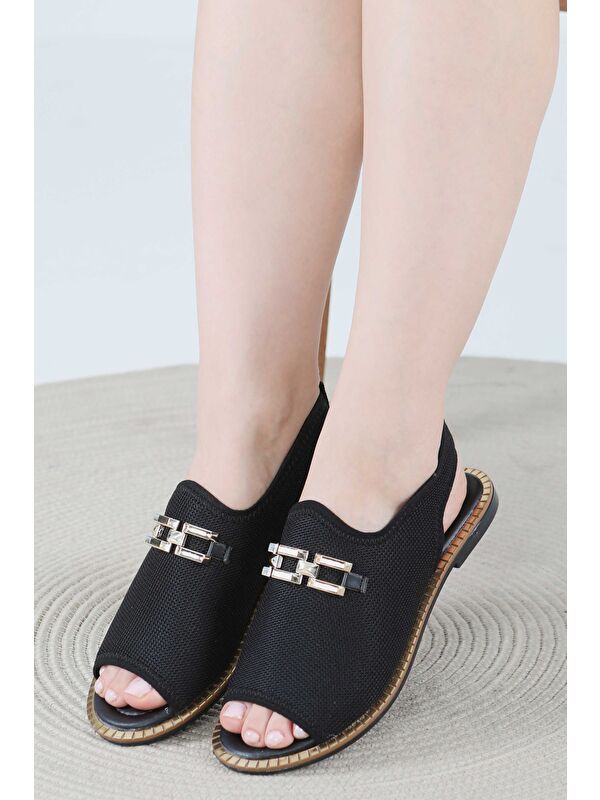 Kadın Siyah Tokalı Sandalet - 27443 - Görsel 3