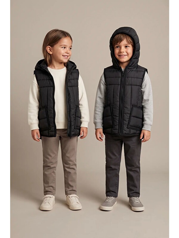 ZUZUNGA unisex kapusonlu siyah renk yelek