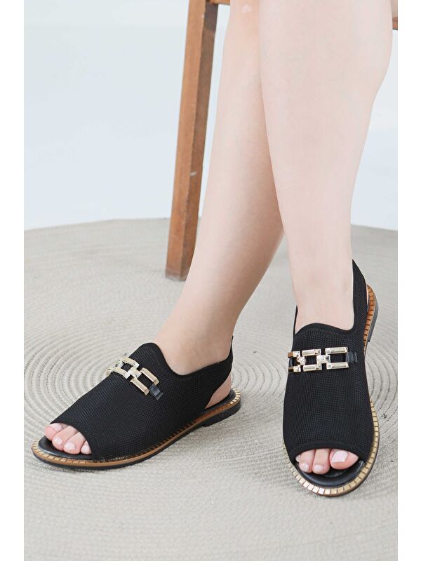 Kadın Siyah Tokalı Sandalet - 27443 - Görsel 4