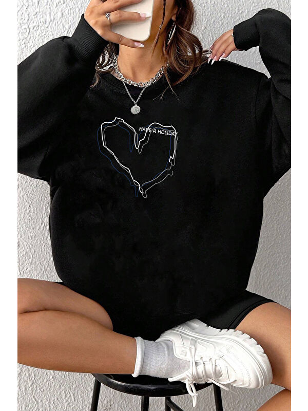 uyguntarz Unisex Holiday Baskılı Bisiklet Yaka Sweatshirt