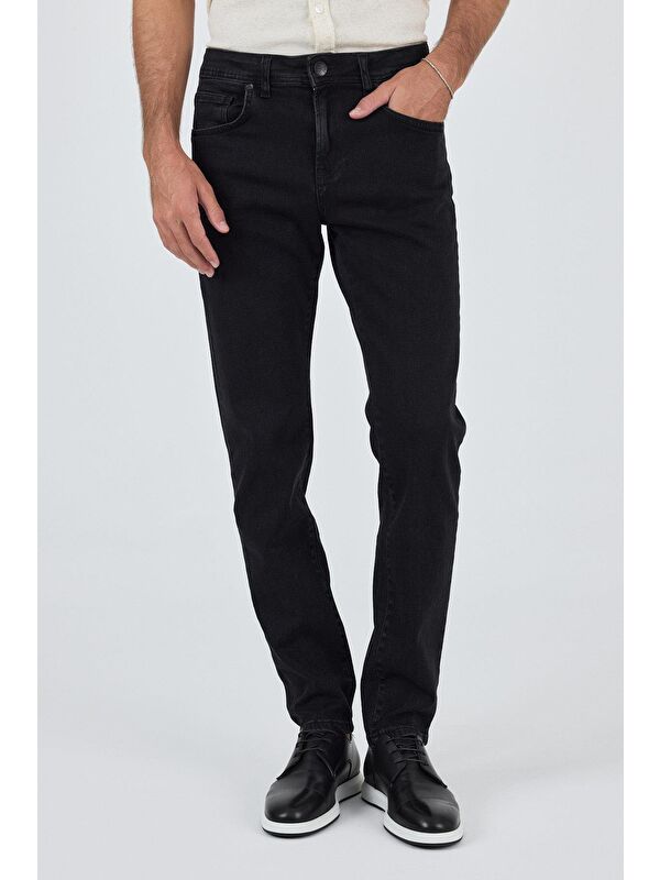 İMZA Siyah Gabardin 5 Cep Düz Paça Casual Slim Fit Pamuklu Denim Jean Pantolon 1023250151