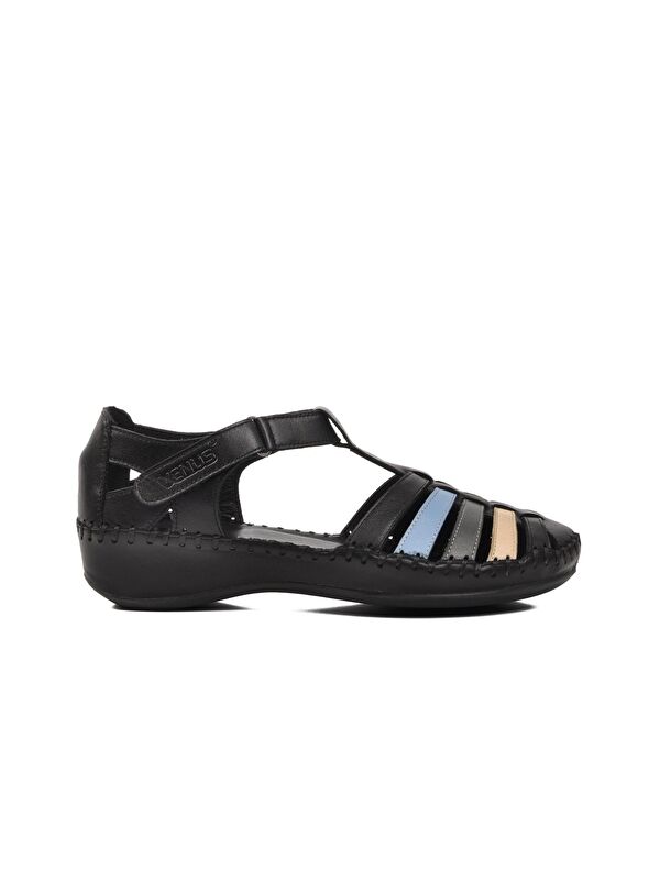 Siyah Hakiki Deri Kadın Sandalet 23033319Y - Görsel 2