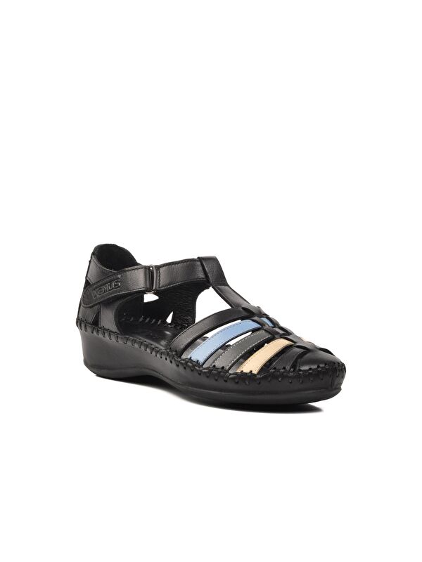 Siyah Hakiki Deri Kadın Sandalet 23033319Y - Görsel 4