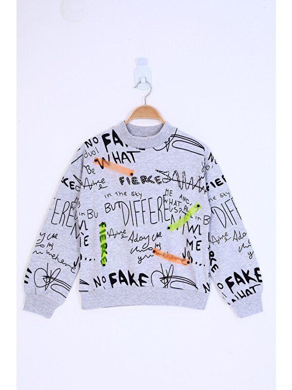 Toontoykids Kız Çocuk Neon Şerit Detaylı Baskılı Sweatshirt