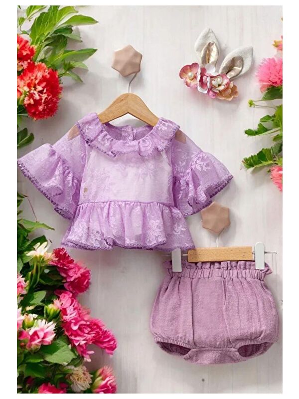 Cantoy Kız Bebek Tül Detaylı Şortlu Taçlı 3'Lü Takım