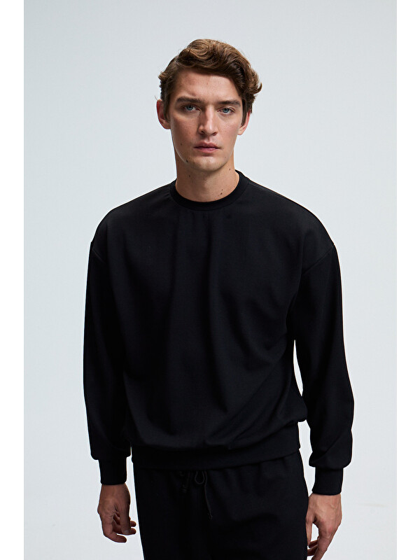 GRIMELANGE VIENTO Erkek Bisiklet Yaka Uzun Kollu Regular Fit SİYAH Sweatshirt
