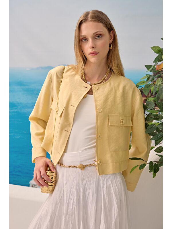 HE-QA Modal Crop Ceket Soft Sarı