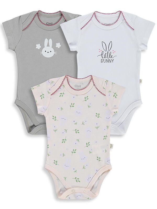 Civil Baby Tavşan Empirmeli 3 Lü 1-36 Ay Çıtçıtlı Badi - Pudra 2-3 Yaş