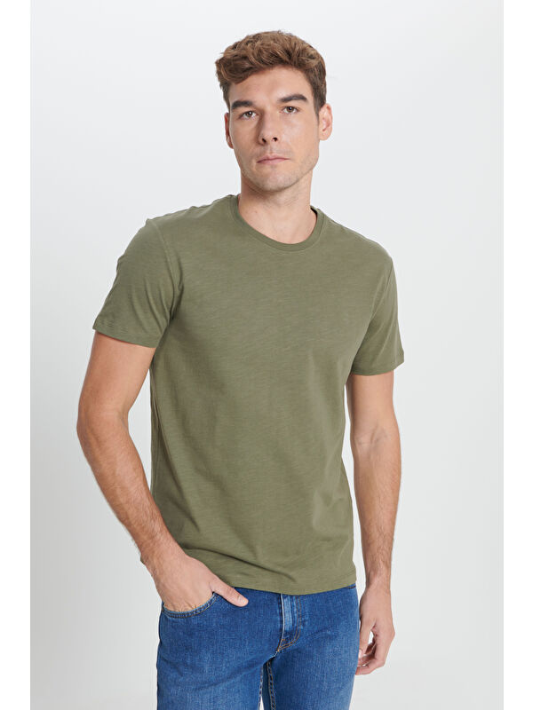 Altınyıldız Classics Erkek Haki Slim Fit Dar Kesim %100 Pamuk Bisiklet Yaka Tişört