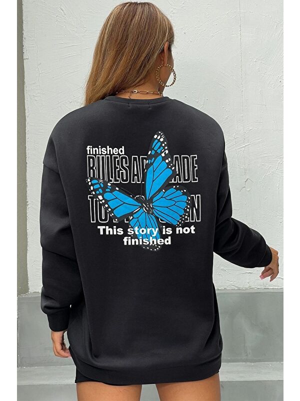 uyguntarz Unisex Kelebek Baskılı Bisiklet Yaka Sweatshirt