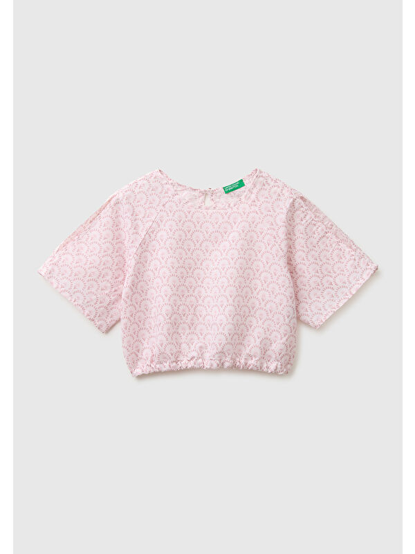 United Colors Of Benetton Kız Çocuk Toz Pembe Tamamı Baskılı Omuz Dekolteli Baskılı Bluz