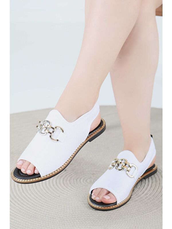 Kadın Beyaz Tokalı Sandalet - 27442 - Görsel 6