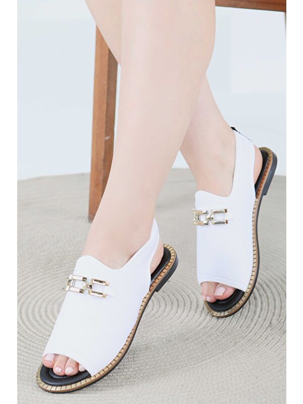 Kadın Beyaz Tokalı Sandalet - 27443 - Görsel 2