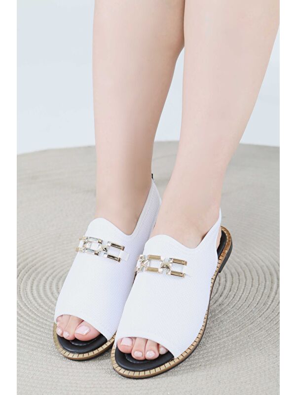 Kadın Beyaz Tokalı Sandalet - 27443 - Görsel 3