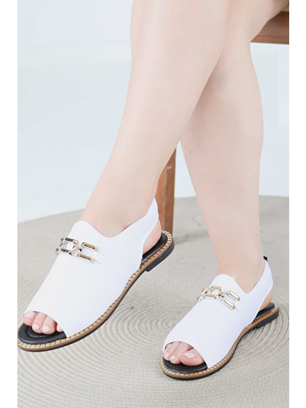 Kadın Beyaz Tokalı Sandalet - 27443 - Görsel 4
