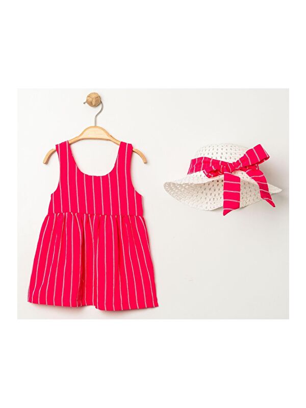 Chicsy Baby Tatlı Çizgili Şapkalı Fiyonklu Kız Bebek Elbisesi