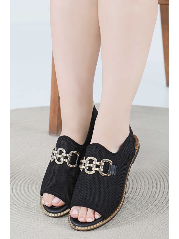 Kadın Siyah Tokalı Sandalet - 27442 - Görsel 3