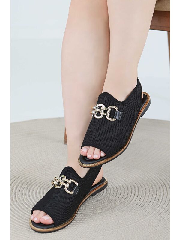 Kadın Siyah Tokalı Sandalet - 27442 - Görsel 5