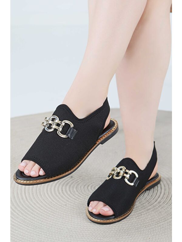 Kadın Siyah Tokalı Sandalet - 27442 - Görsel 6