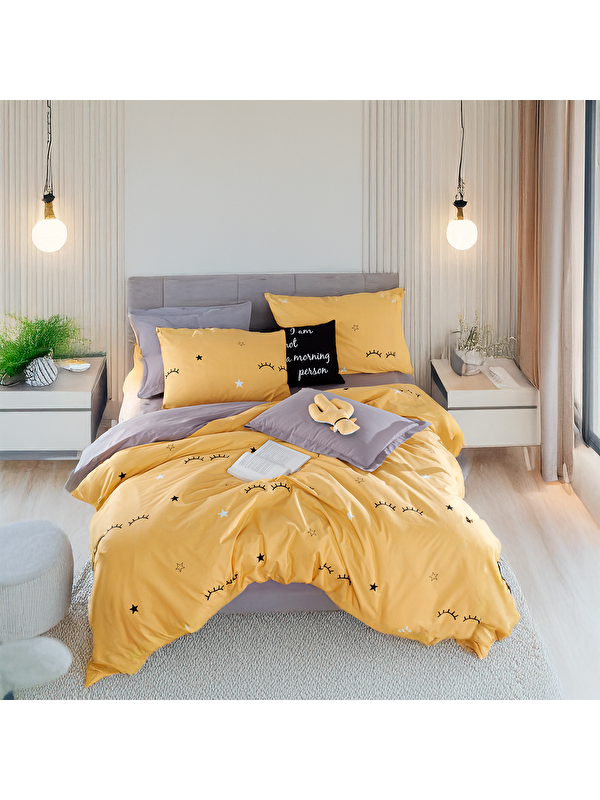 UPSTYLE Nevresim Takımı Çift Kişilik Baskılı Dide Sarı