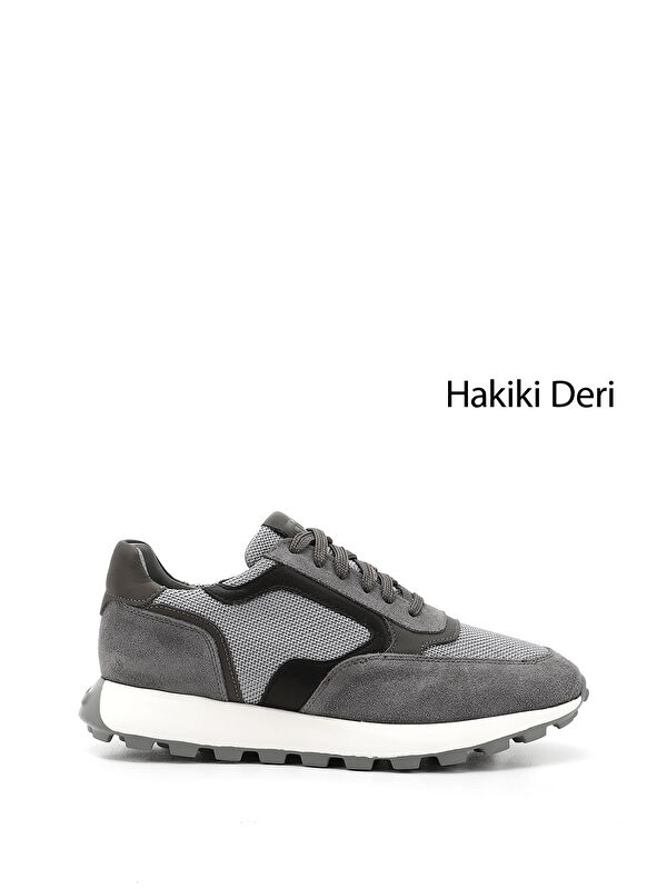 Erkek GRİ Bağcıklı Hakiki Deri Sneaker - Görsel 2