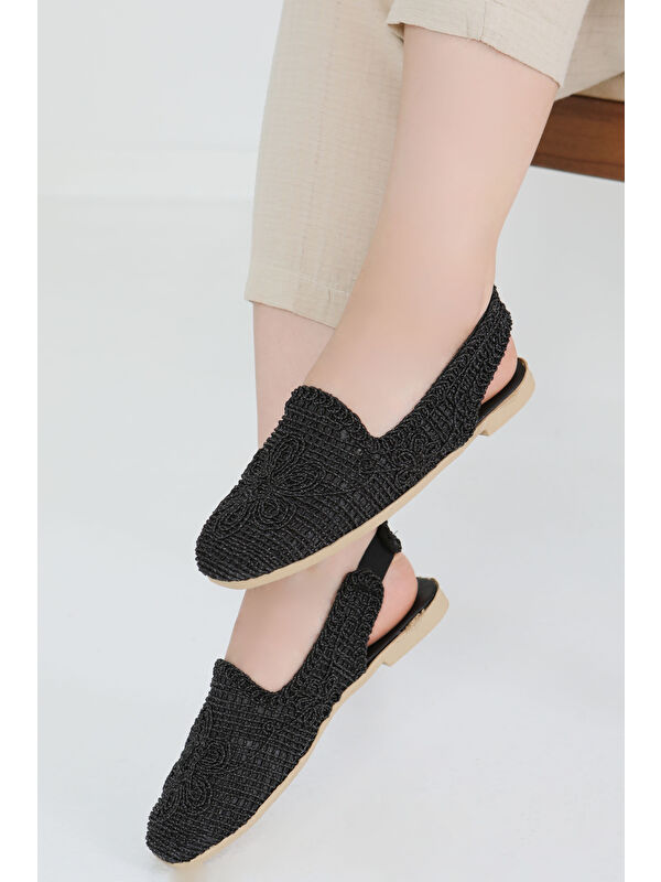 Kadın Siyah Nakış Hasırlı Sandalet - 27482 - Görsel 5