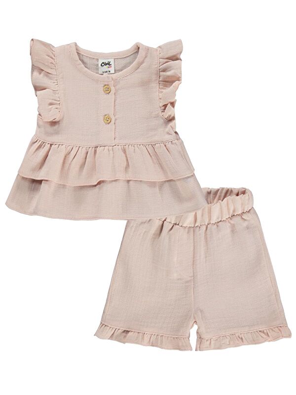 Civil Baby Düğmeli Düz 6-18 Ay Takım - Pudra 18-24 Ay