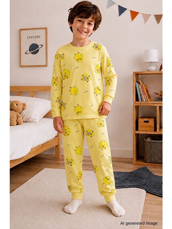 Pina Kids Erkek Çocuk Yeni Sezon Pamuklu Desenli Pijama Takım TKM1022