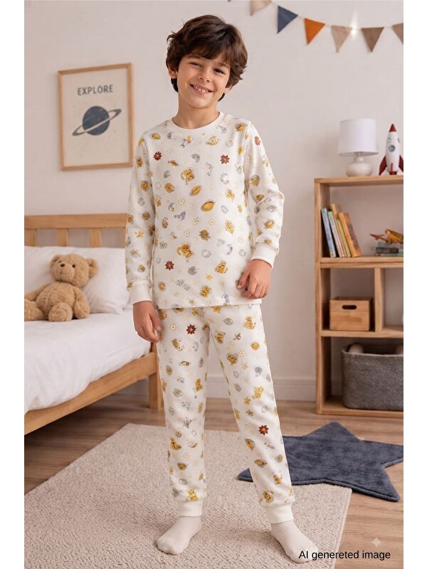 Pina Kids Erkek Çocuk Yeni Sezon Pamuklu Desenli Pijama Takım TKM1022