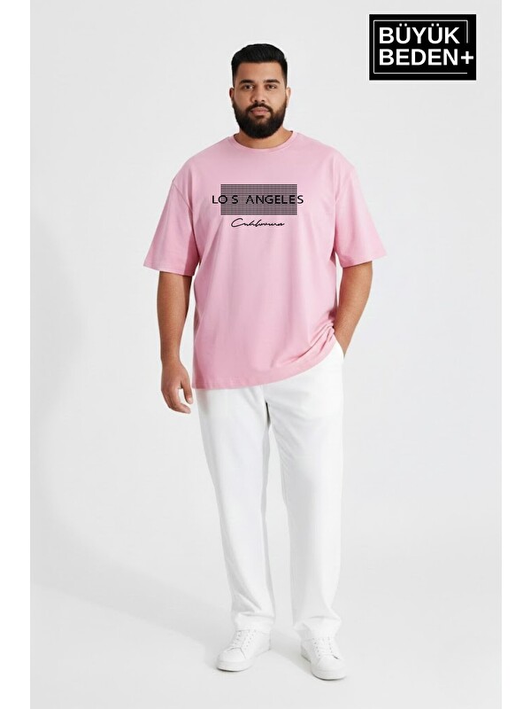 Süperlife Erkek Büyük Beden Los Angeles Baskılı 3xl-6xl Bisiklet Yaka Tshırt SPR26BTS510-18