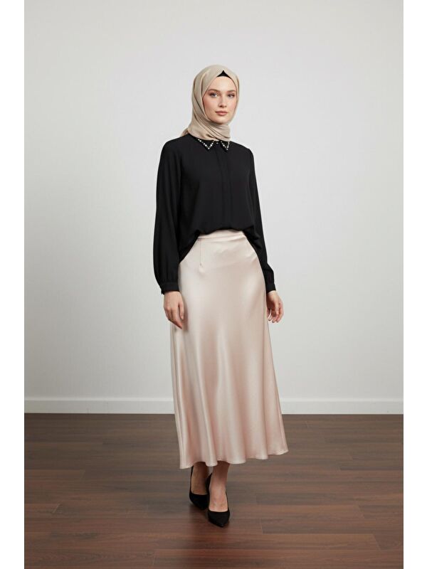 Pera Moda Yakası Taşlı Basic İç Göstermeyen Gömlek